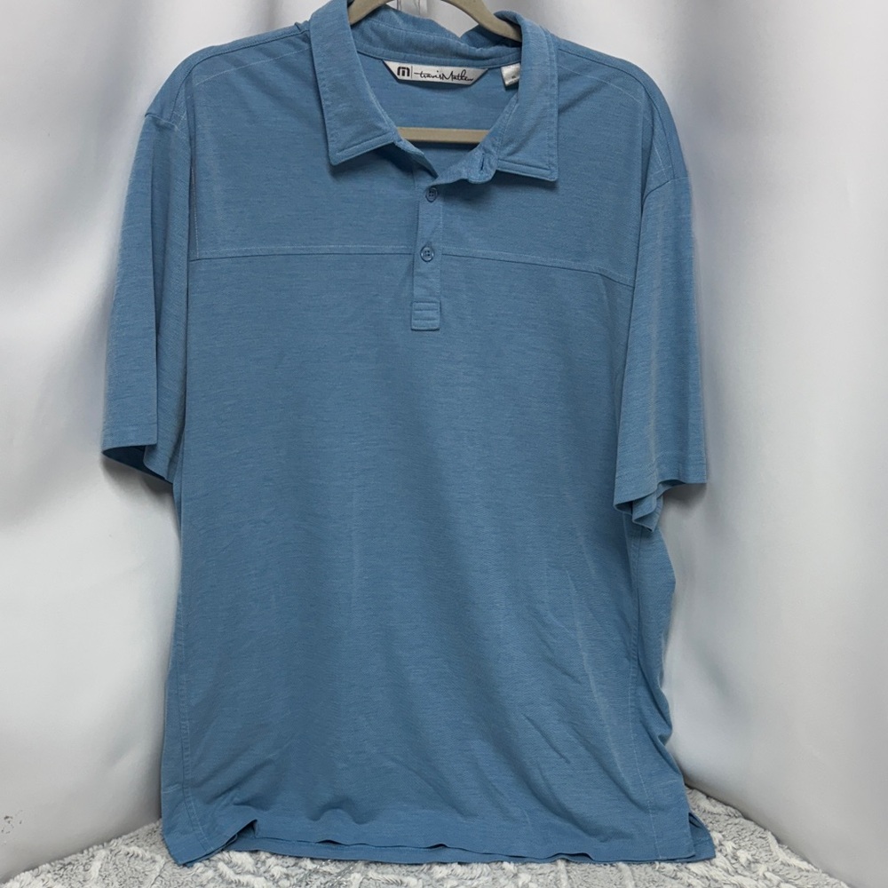Travis Mathews Short Sleeve Blue Gold Polo XL